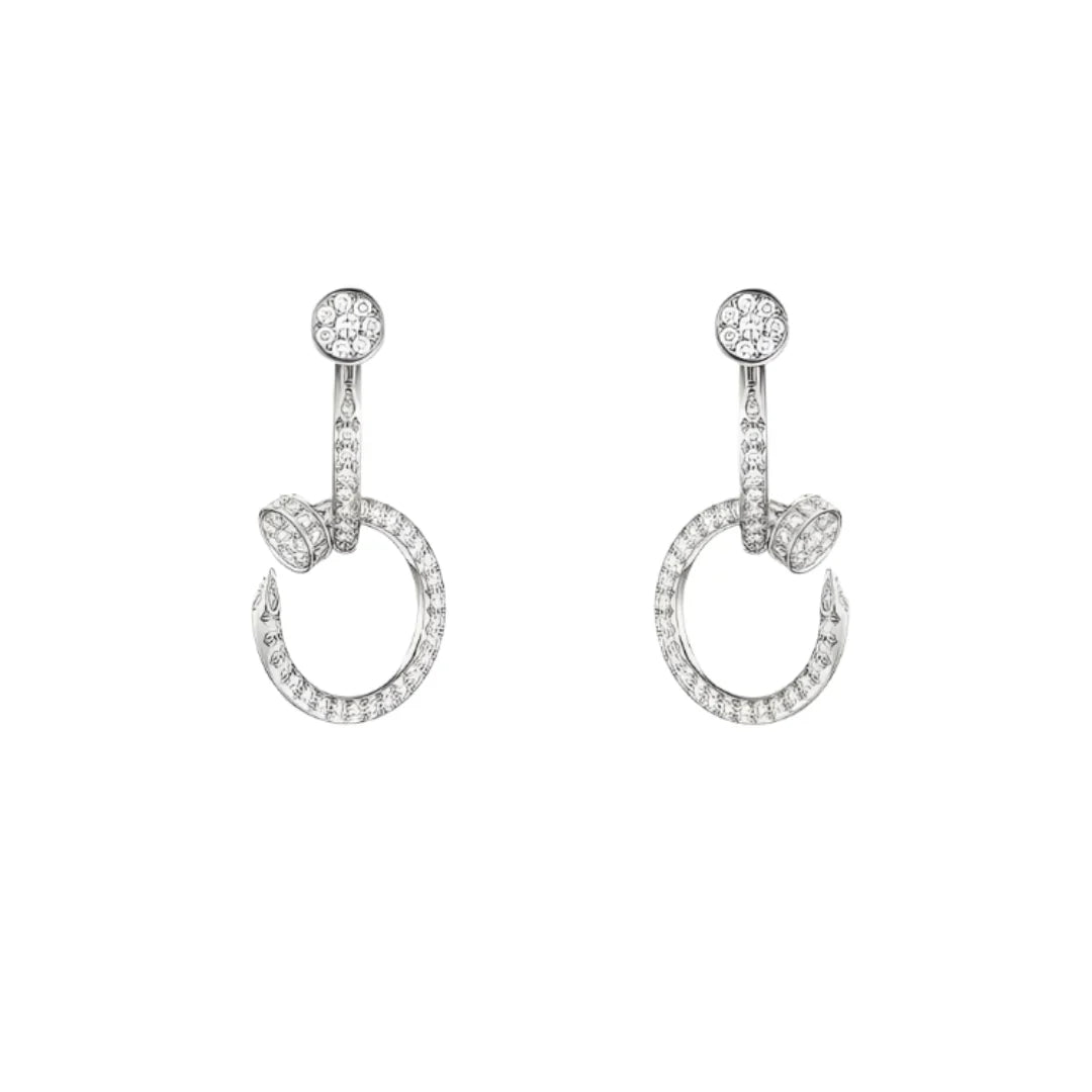 Nail Hoop Earrings White Gold Vermeil With Diamonds