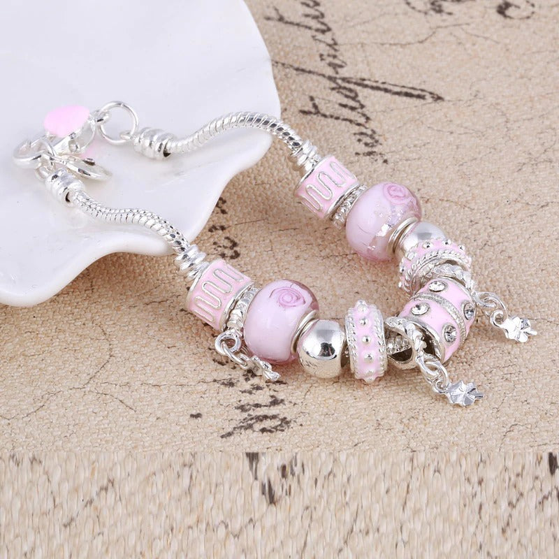 Pink Crystal Charm Bracelet