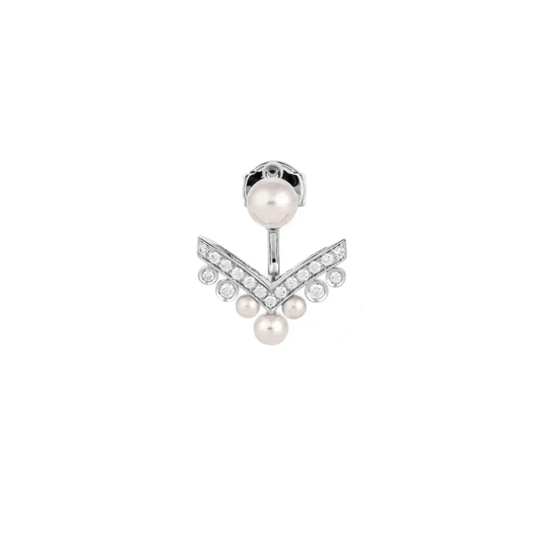 Pearl & Diamond Ear Jacket Earring in White Gold Vermeil