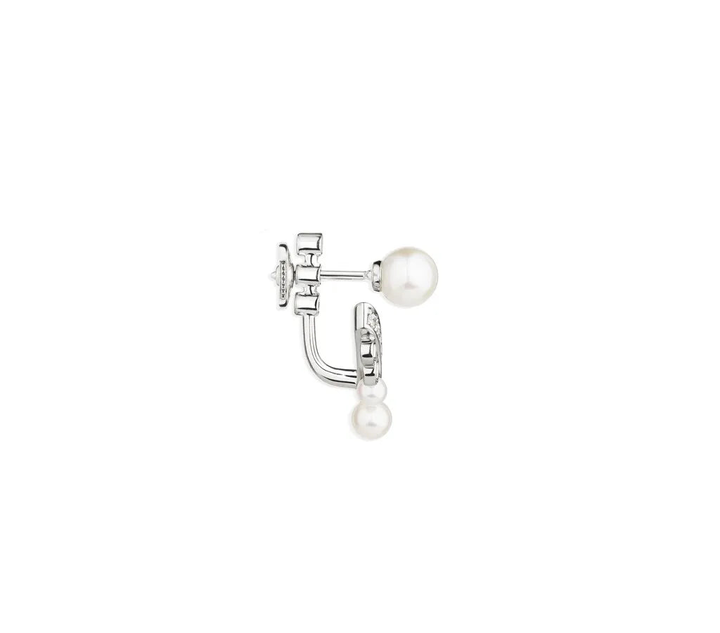 Pearl & Diamond Ear Jacket Earring in White Gold Vermeil