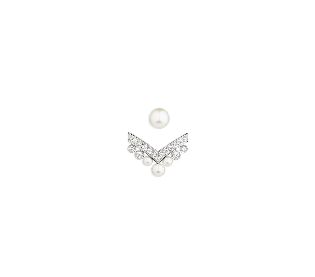 Pearl & Diamond Ear Jacket Earring in White Gold Vermeil
