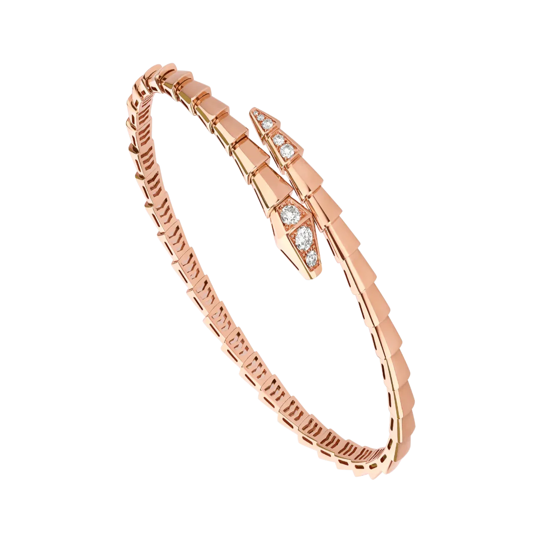 Serpent Viper Bracelet Rose Gold Vermeil Flexible Diamond Accent