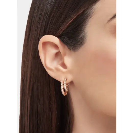 Serpenti Viper Hoop Earrings Rose Gold Vermeil With Moissanite Pave