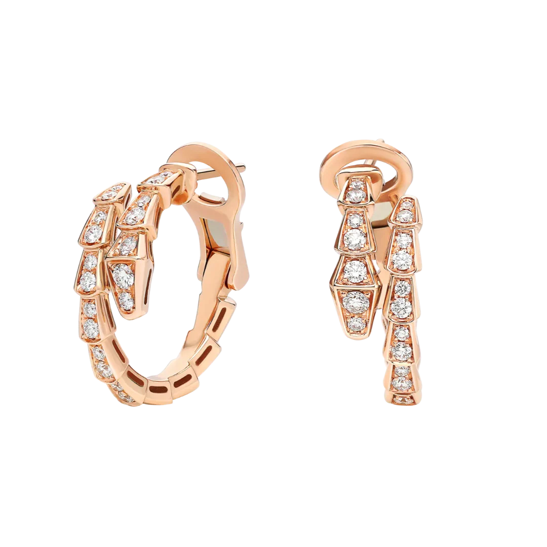 Serpenti Viper Hoop Earrings Rose Gold Vermeil With Moissanite Pave