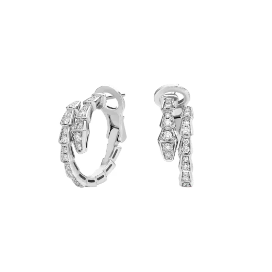 Serpenti Viper Hoop Earrings White Gold Vermeil With Moissanite Pave