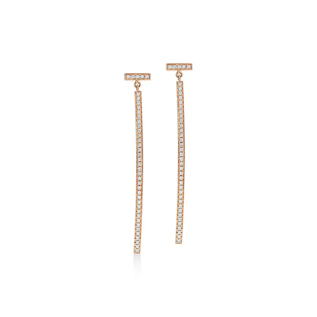 T Bar Rose Gold With Diamonds Earrings