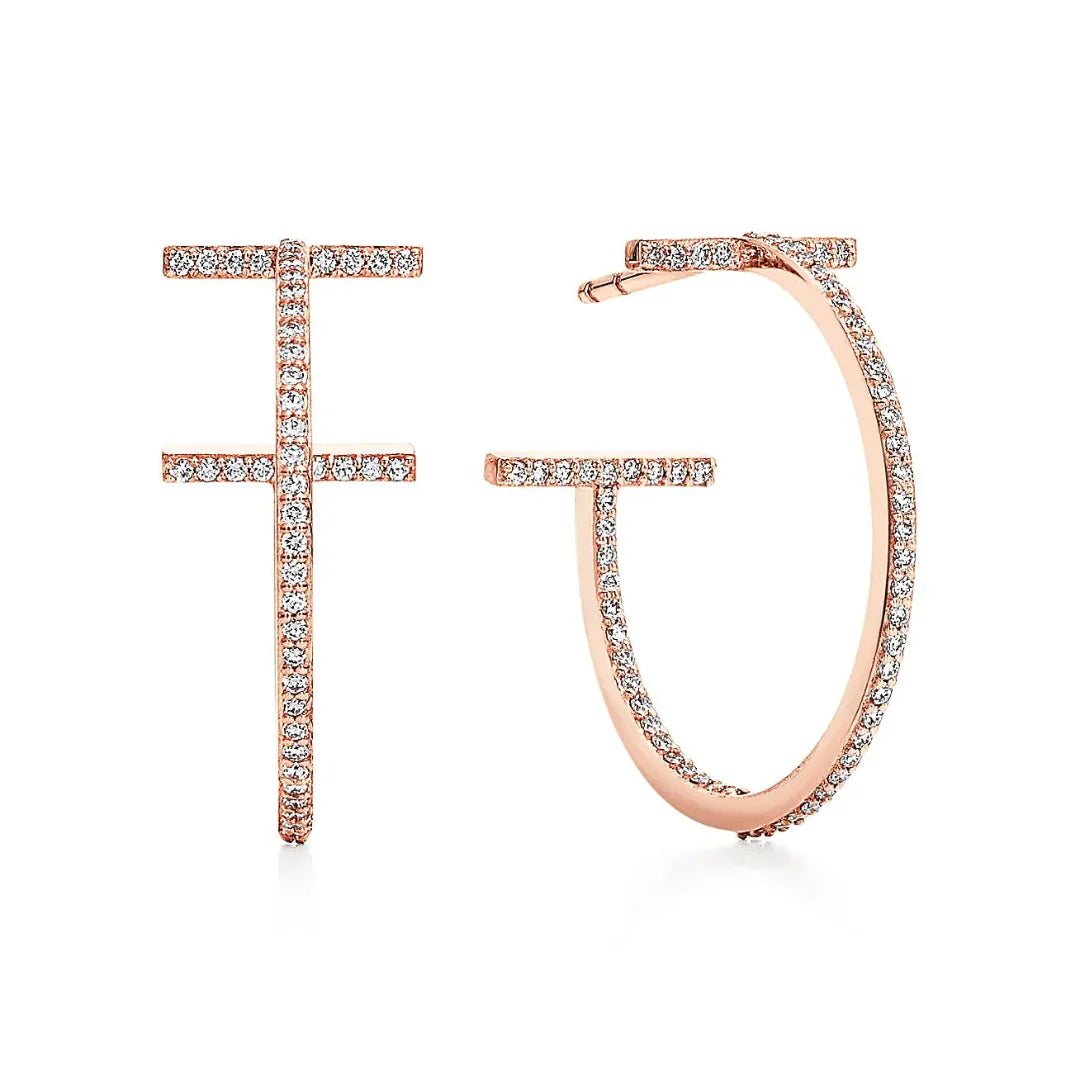 T Medium Rose Gold With Diamonds Earrings
