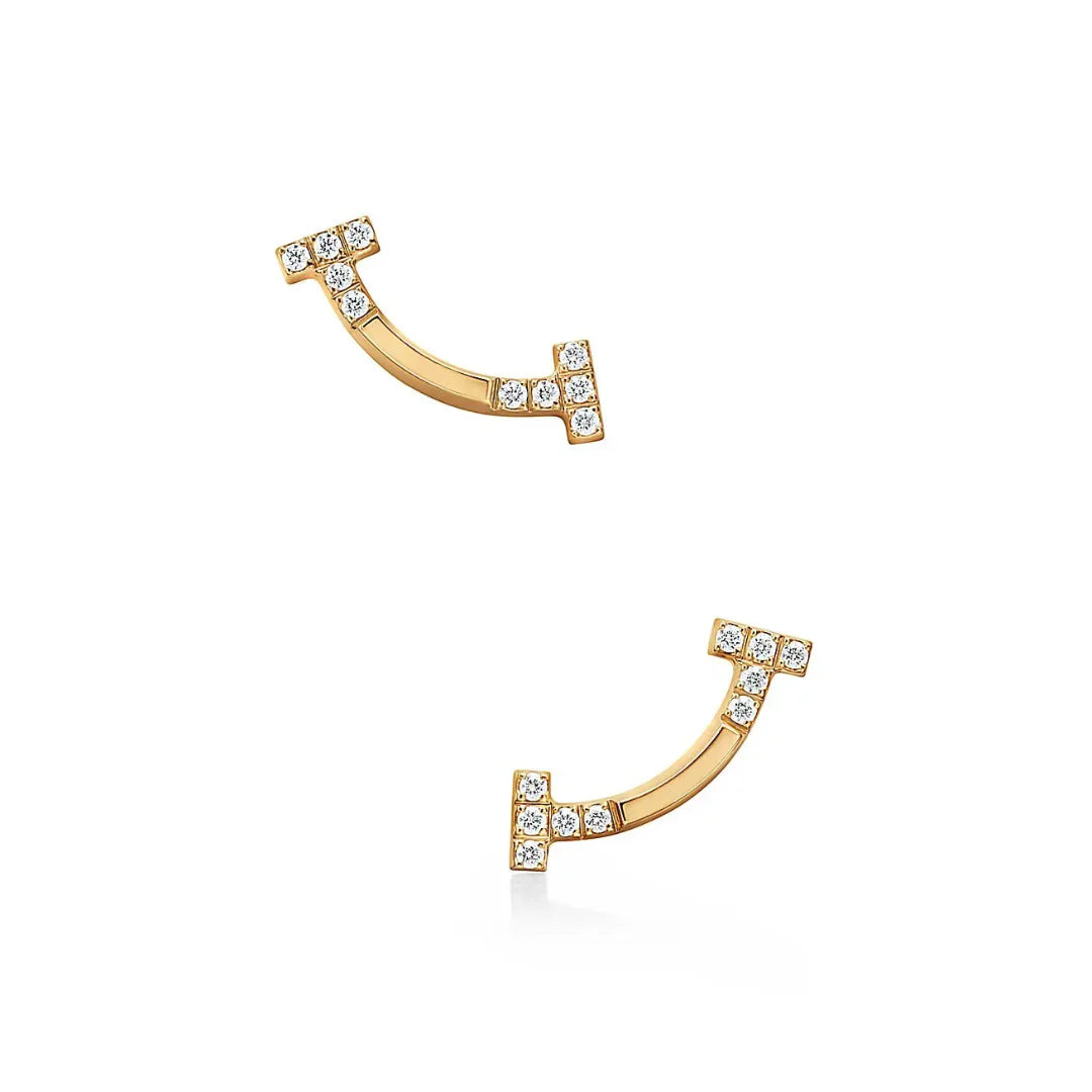 T Smile Mini Yellow Gold With Diamonds Earrings