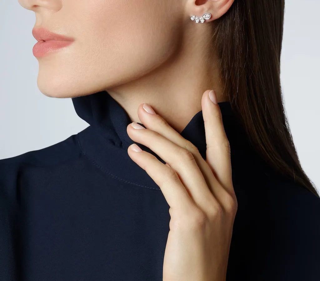 Teardrop Diamond Ear Climber Earrings in White Gold Vermeil