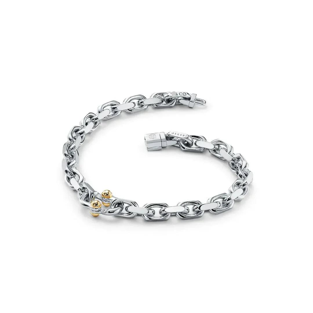 1837 Makers Narrow Chain Bracelet in White and 18k Gold