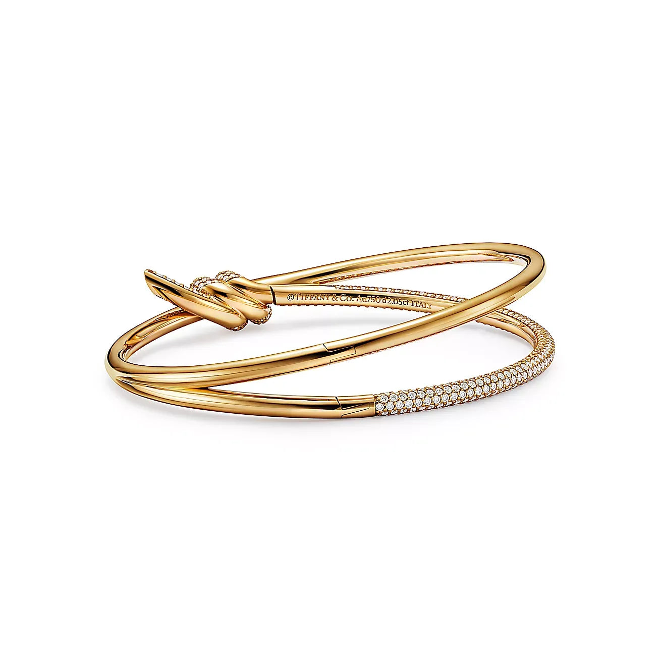 Knot Double Row Hinged Bangle in Yellow Gold Full Diamonds