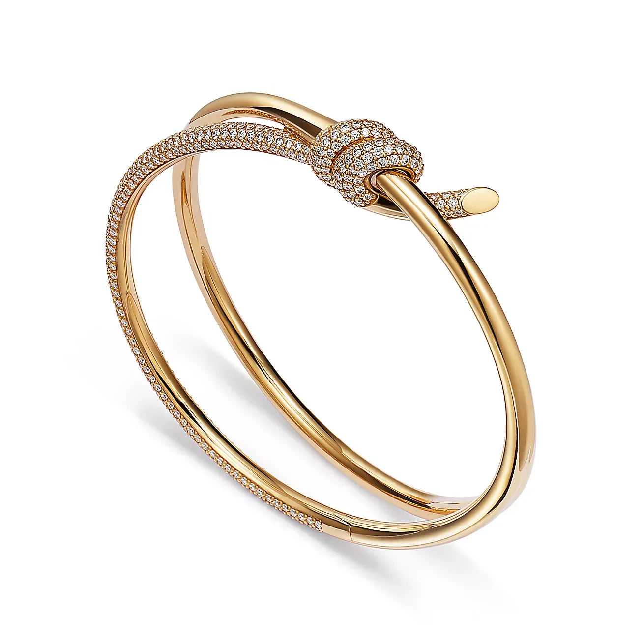 Knot Double Row Hinged Bangle in Yellow Gold Full Diamonds