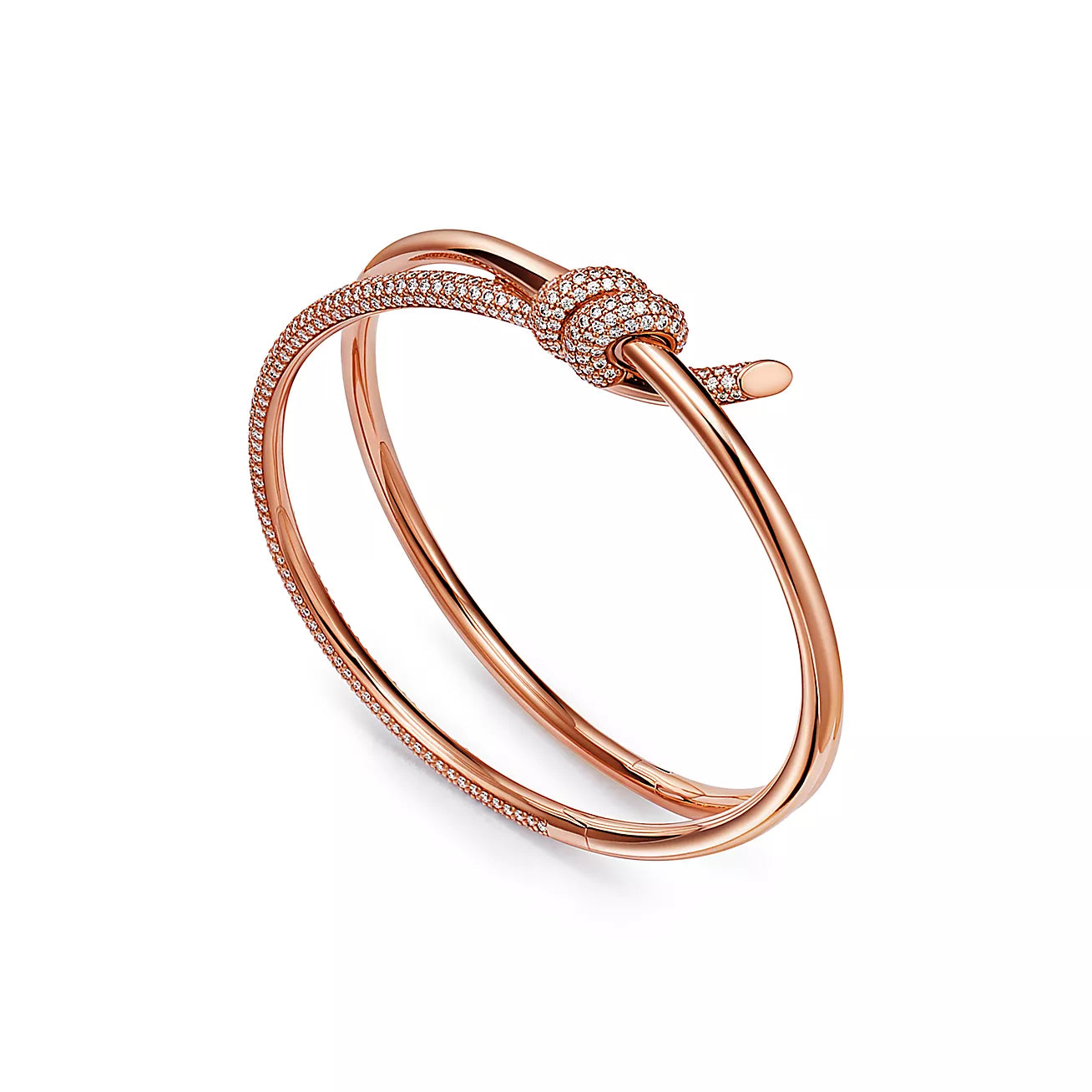 Knot Double Row Hinged Bangle in Rose Gold Full Diamonds
