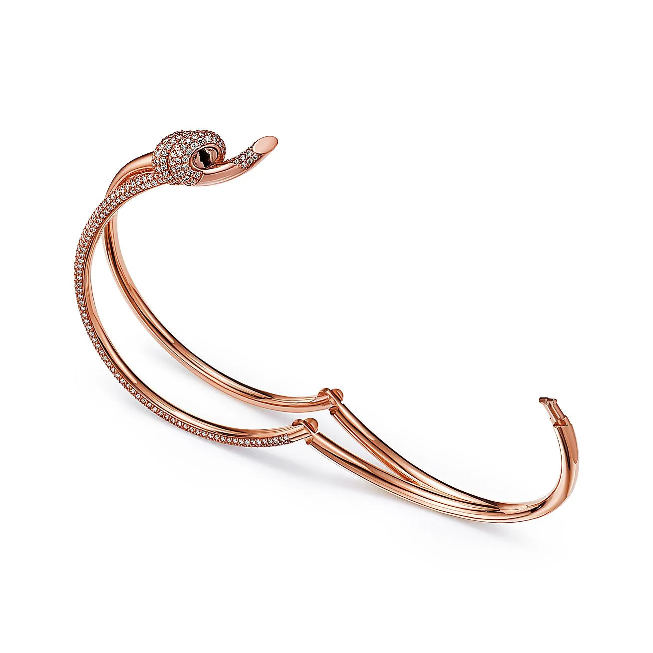 Knot Double Row Hinged Bangle in Rose Gold Full Diamonds