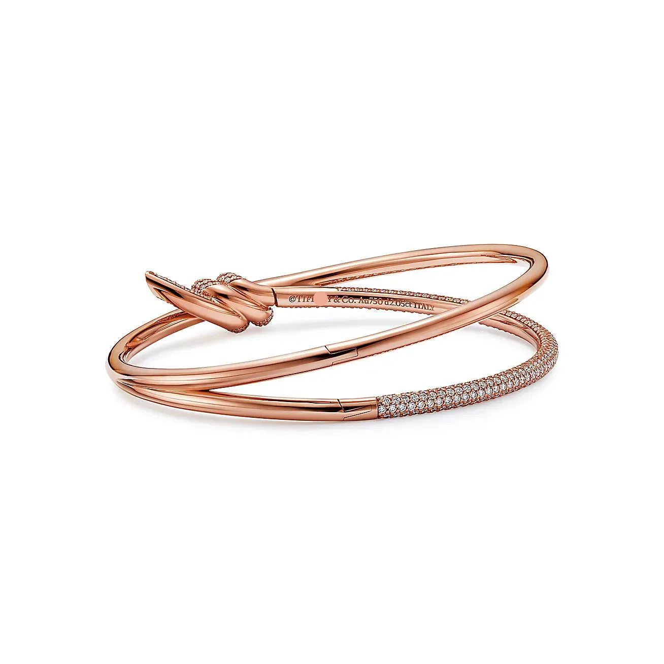 Knot Double Row Hinged Bangle in Rose Gold Full Diamonds