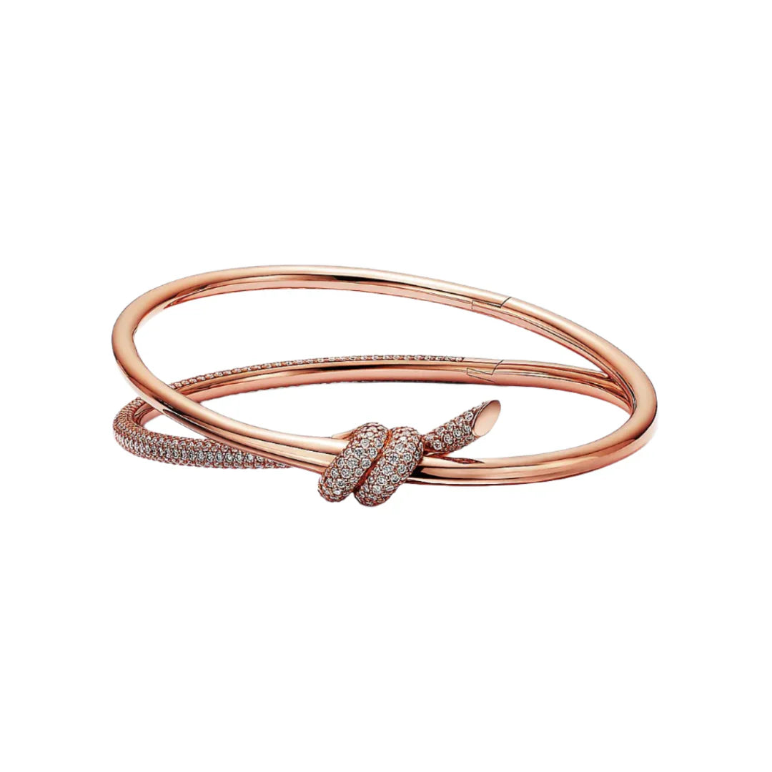 Knot Double Row Hinged Bangle in Rose Gold Full Diamonds