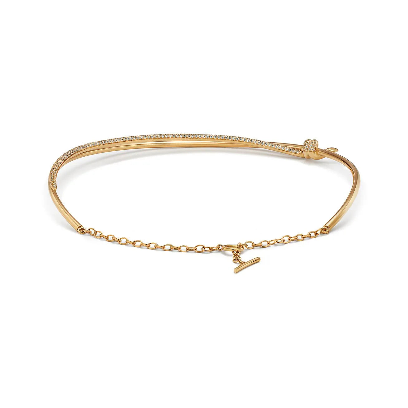 Knot Double Row Necklace Yellow Gold Full Diamonds