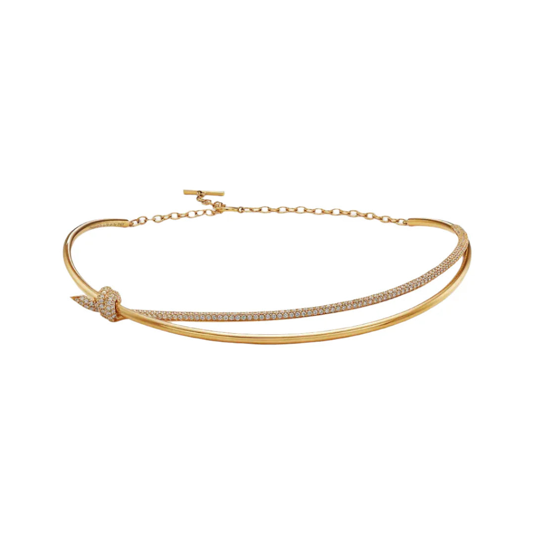Knot Double Row Necklace Yellow Gold Full Diamonds