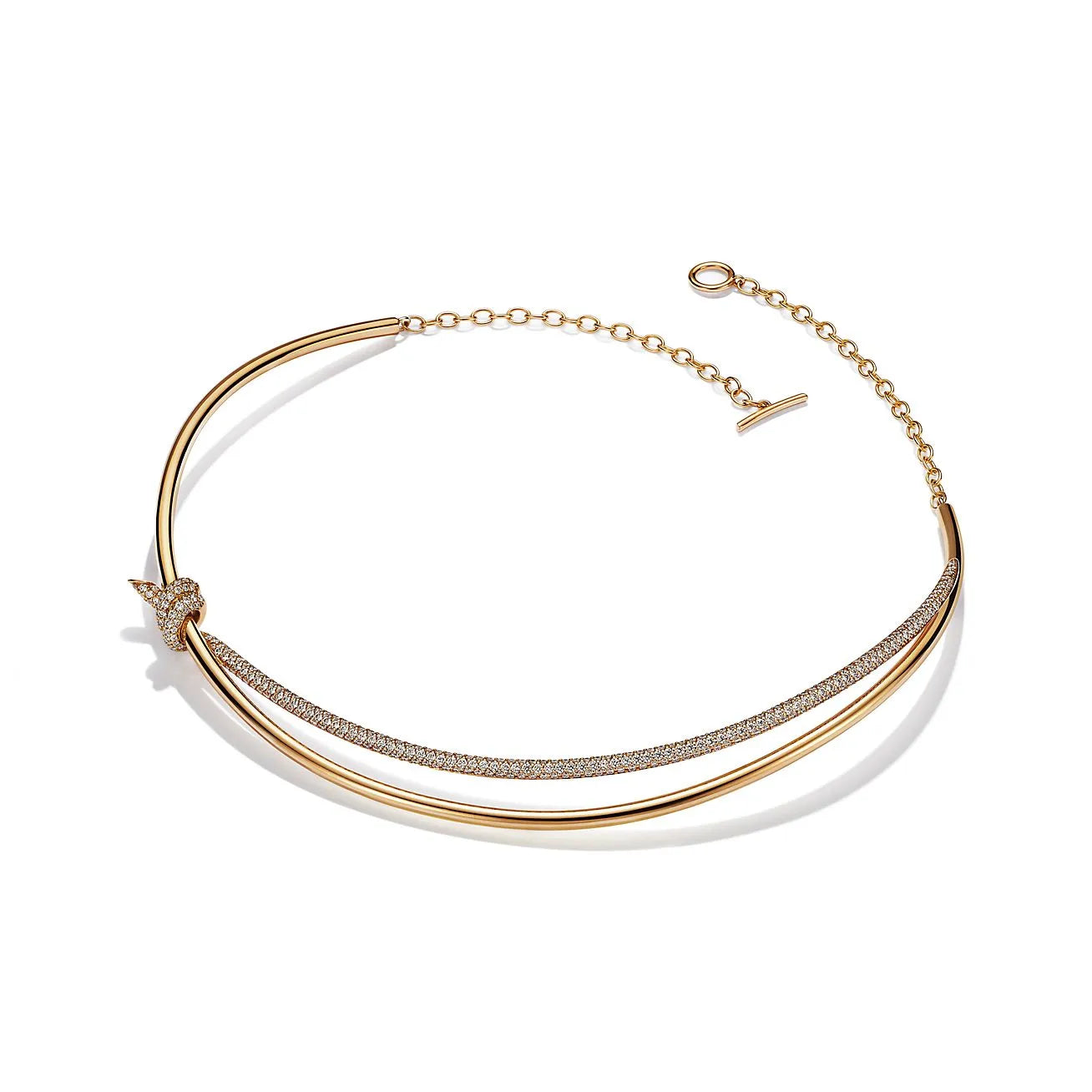 Knot Double Row Necklace Yellow Gold Full Diamonds