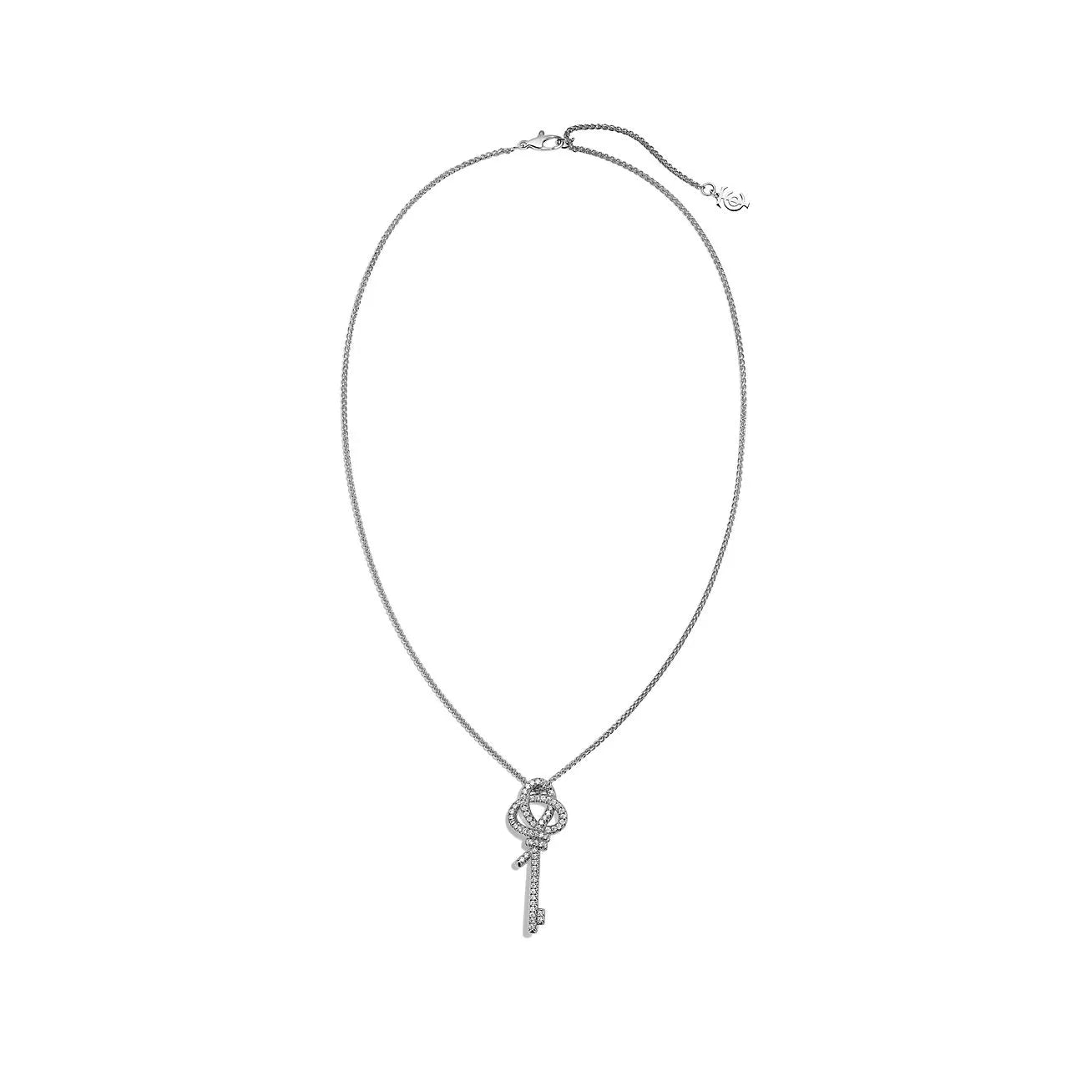 Knot Medium Key Pendant Necklace White Gold Full Diamonds