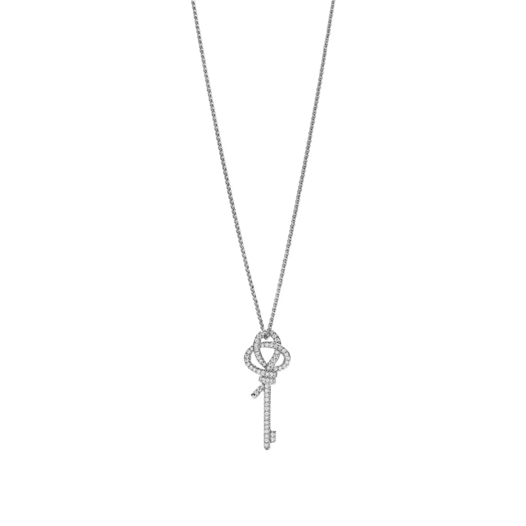 Knot Medium Key Pendant Necklace White Gold Full Diamonds