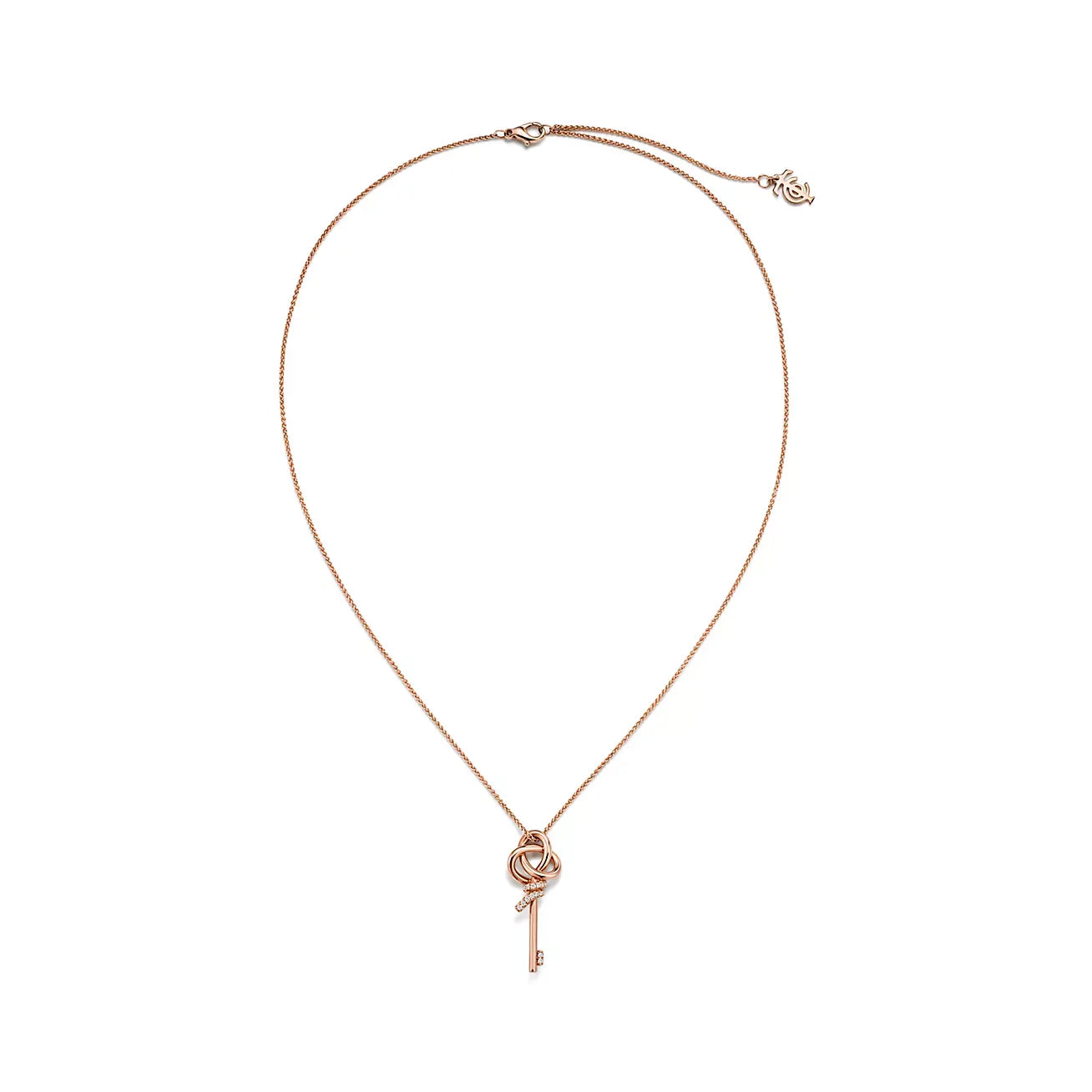 Knot Mini Key Pendant Necklace Rose Gold with Diamonds