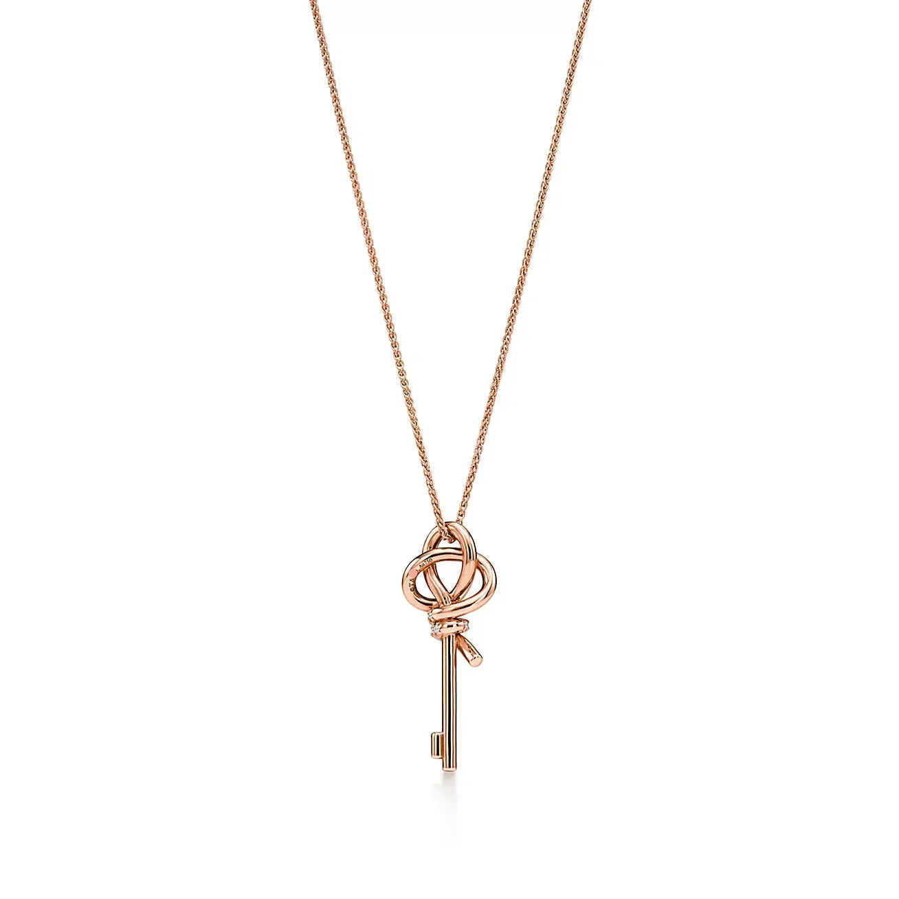 Knot Mini Key Pendant Necklace Rose Gold with Diamonds