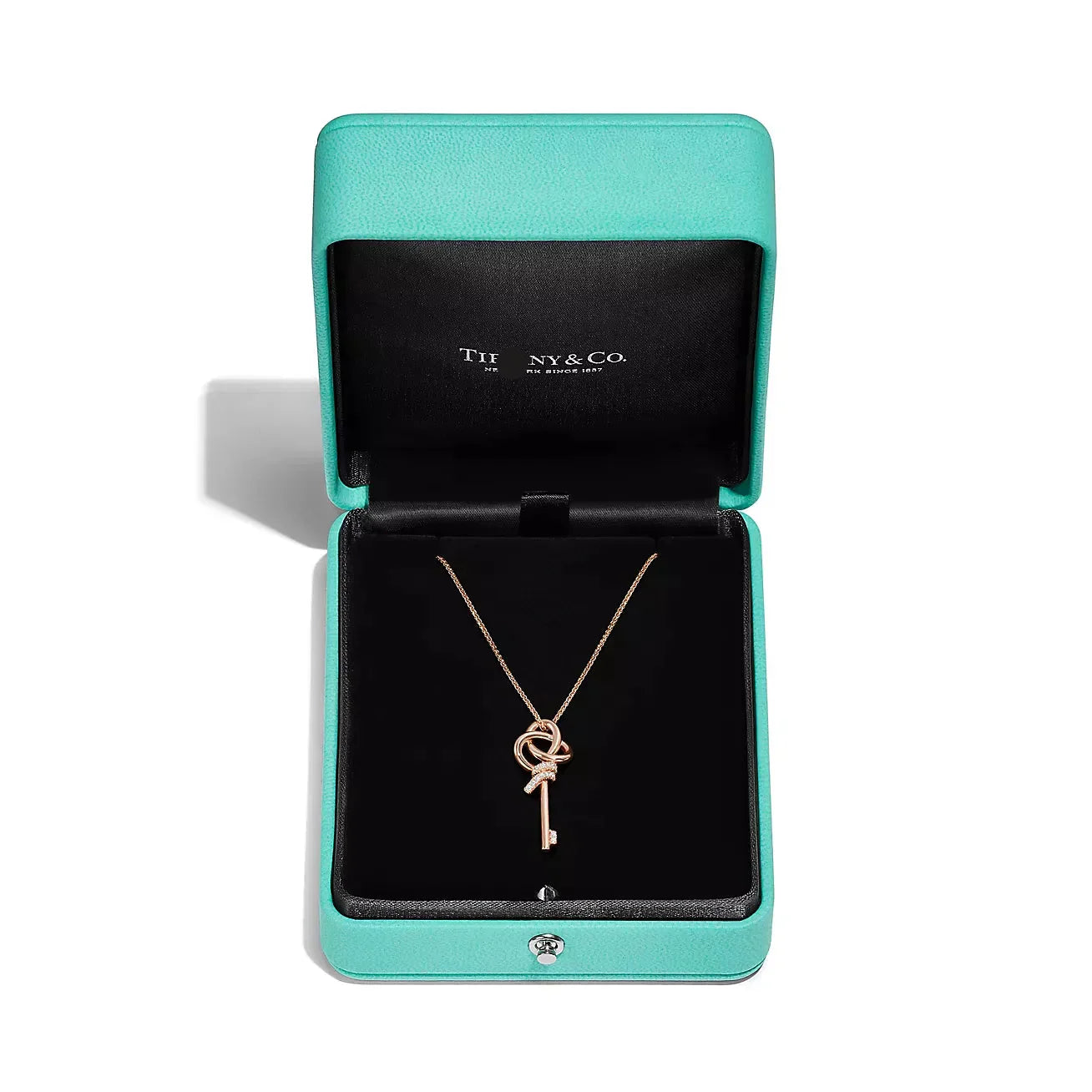 Knot Mini Key Pendant Necklace Rose Gold with Diamonds