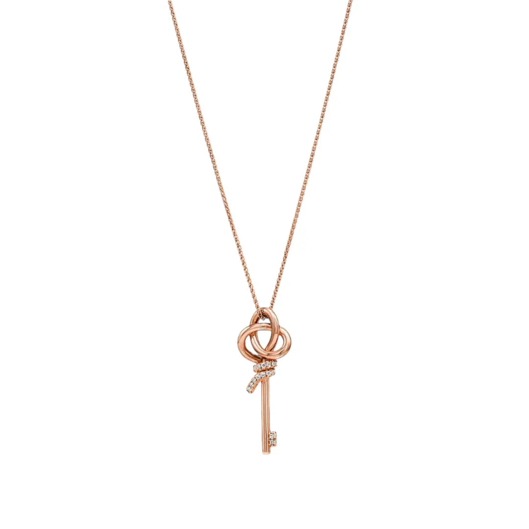 Knot Mini Key Pendant Necklace Rose Gold with Diamonds