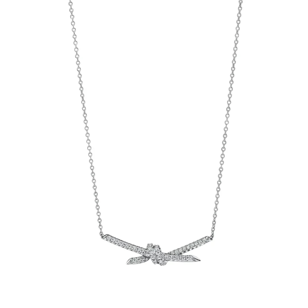 Knot Pavé Pendant Necklace White Gold Full Diamonds