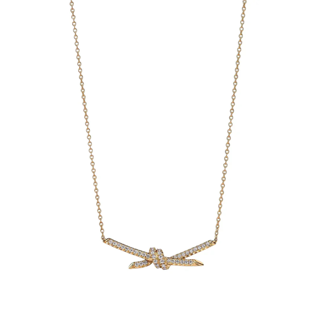 Knot Pendant Necklace in Yellow Gold Full Diamonds