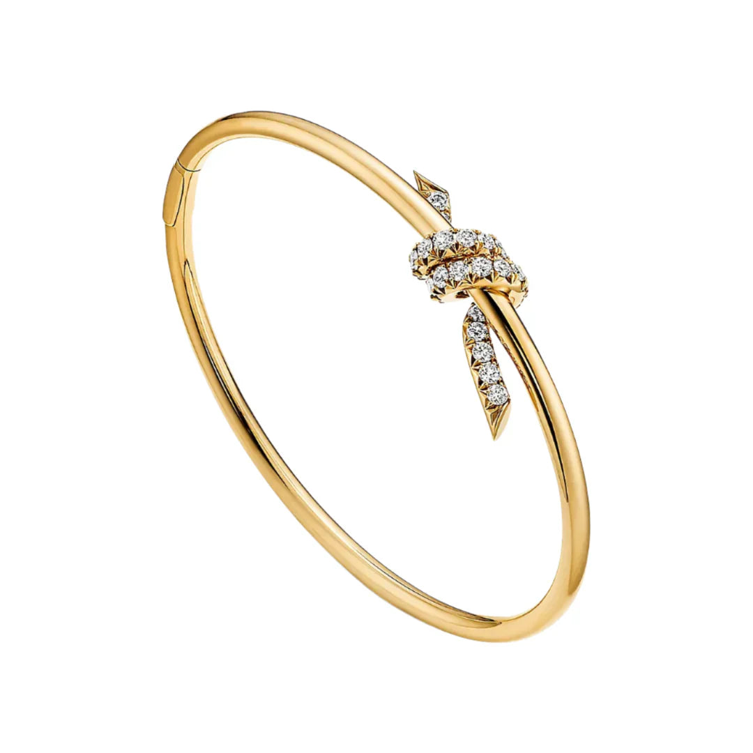 Knot Wire Bangle Refined Yellow Gold with Diamods