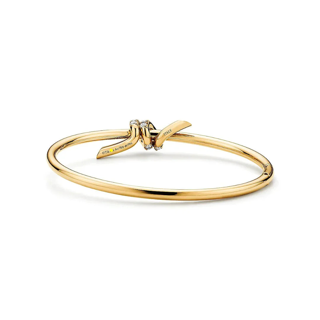 Knot Wire Bangle Refined Yellow Gold with Diamods