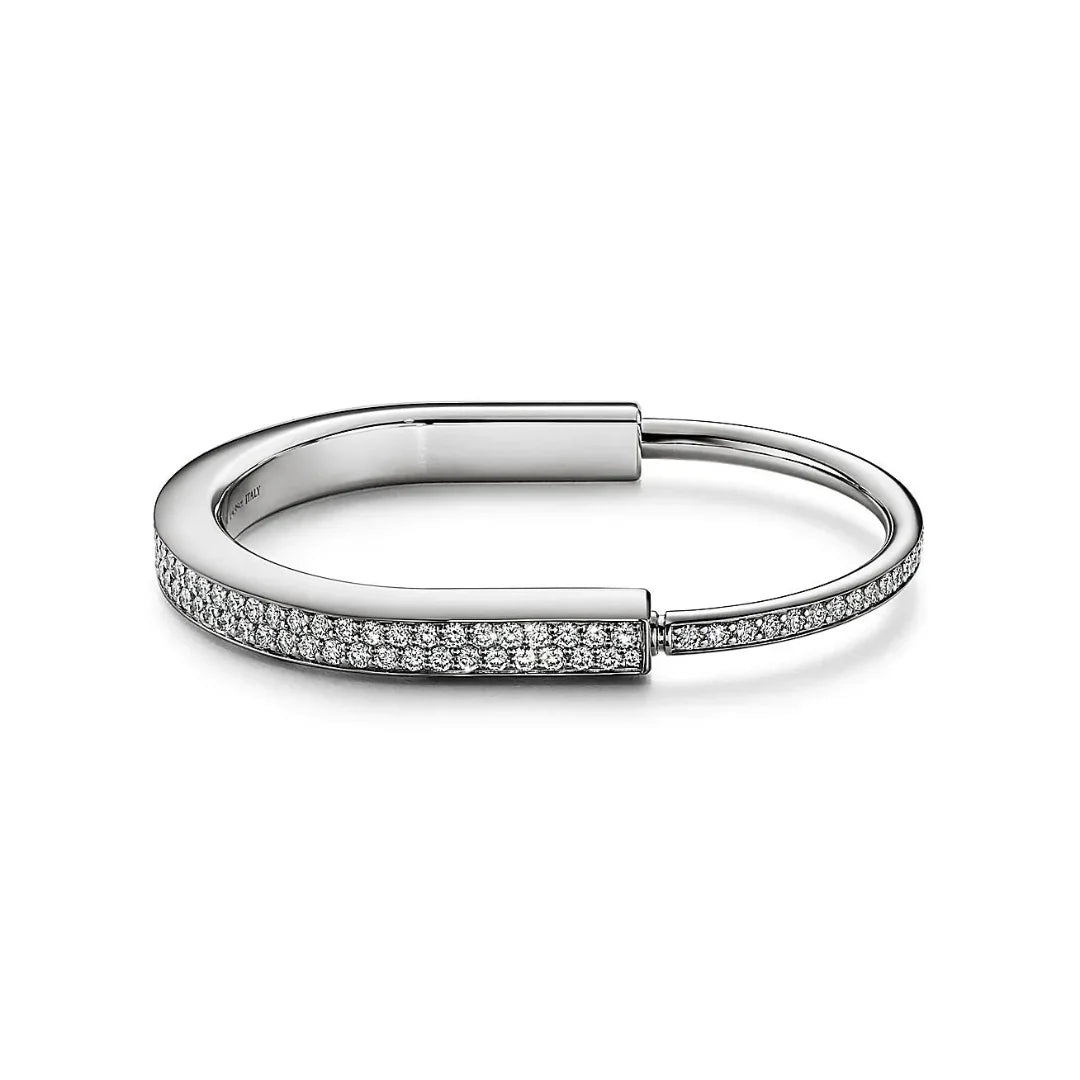Lock Bangle in White Gold with Full Pavé Diamonds