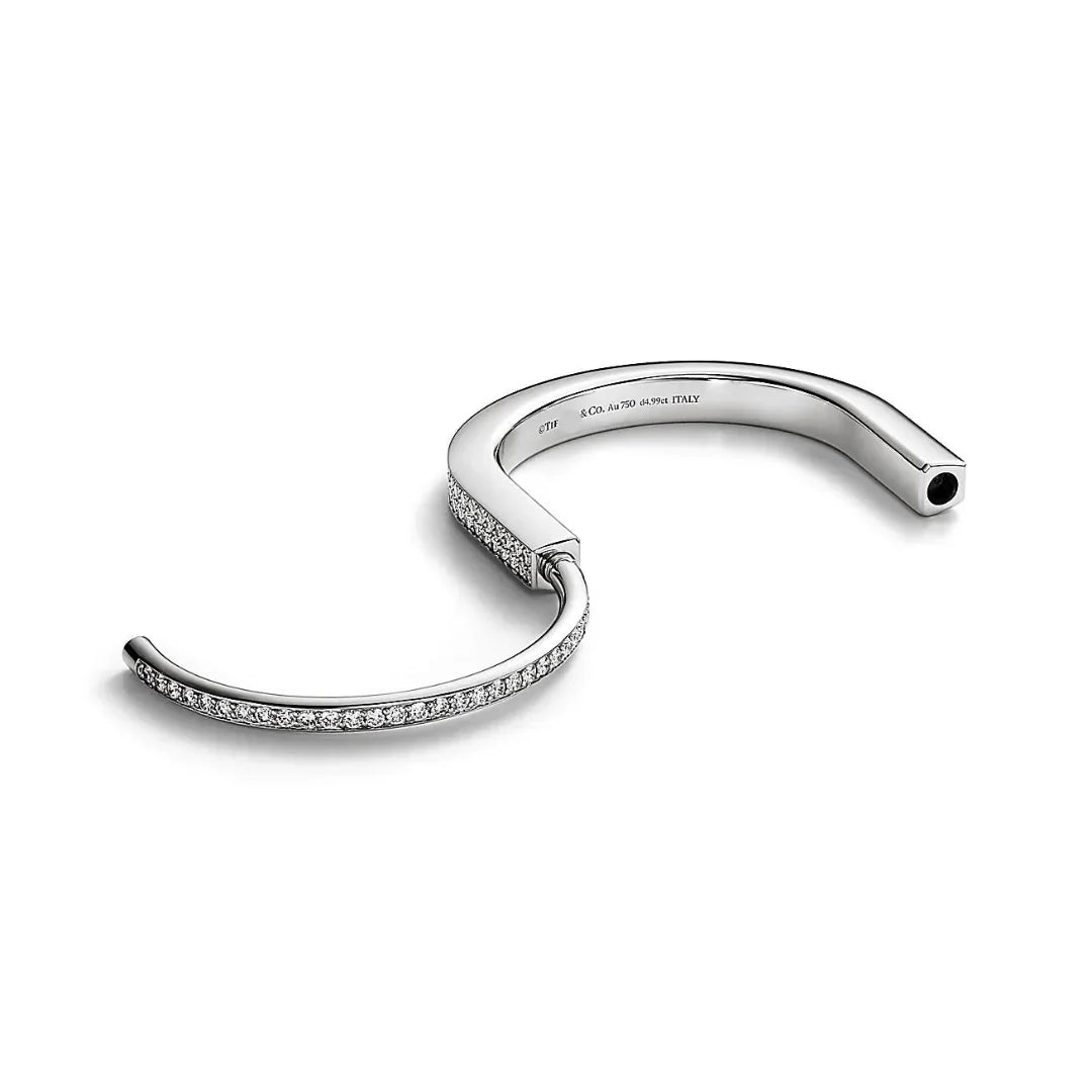 Lock Bangle in White Gold with Full Pavé Diamonds
