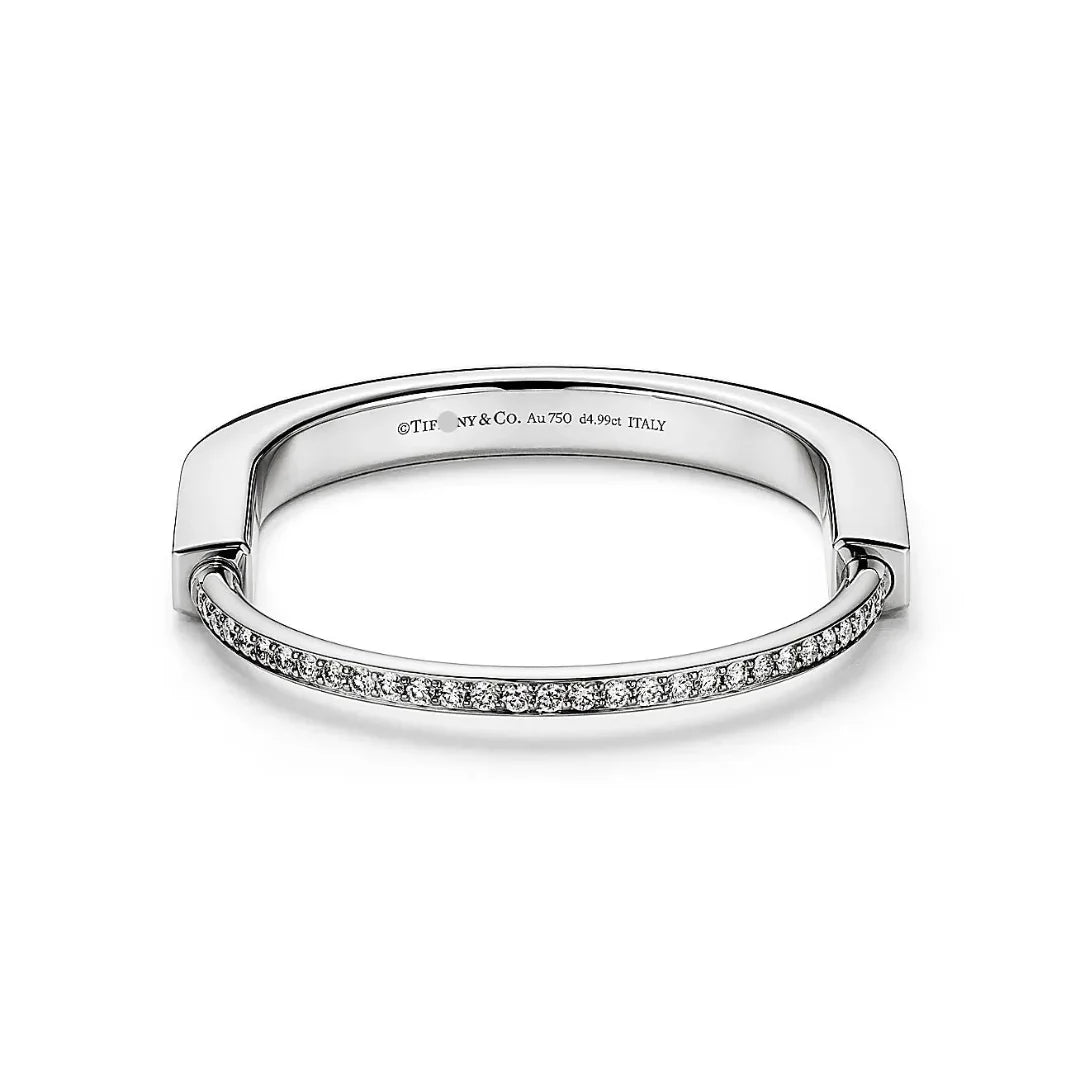 Lock Bangle in White Gold with Full Pavé Diamonds