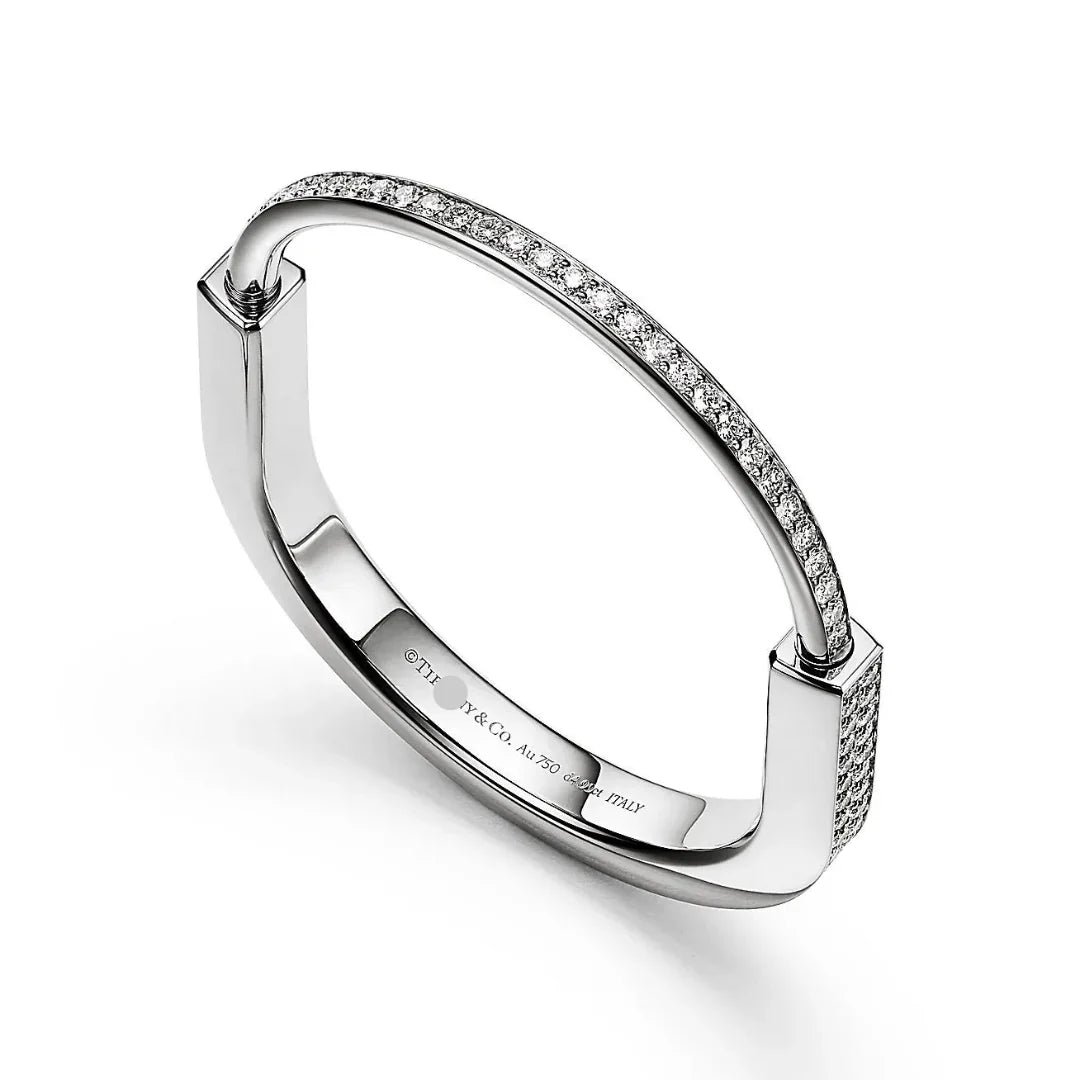 Lock Bangle in White Gold with Full Pavé Diamonds