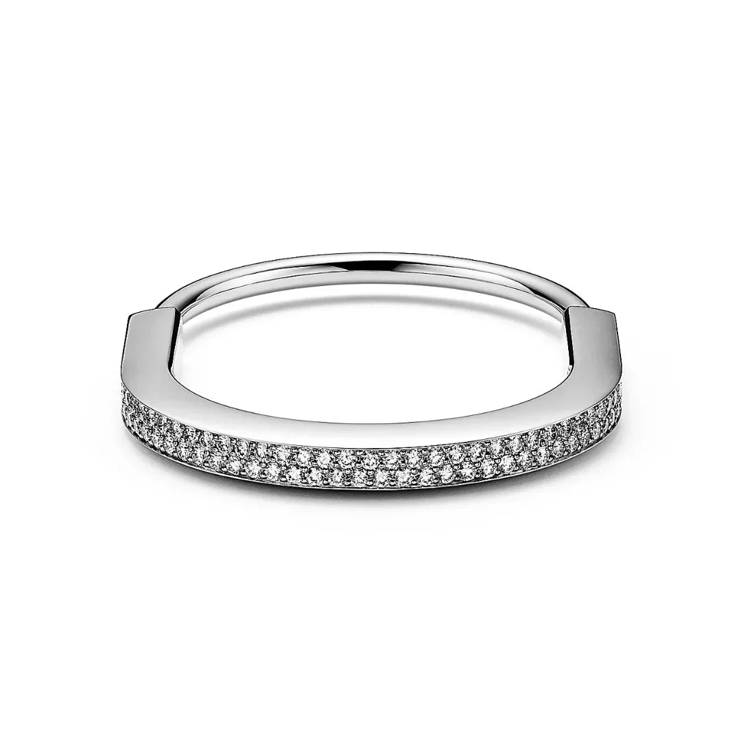 Lock Bangle in White Gold with Full Pavé Diamonds