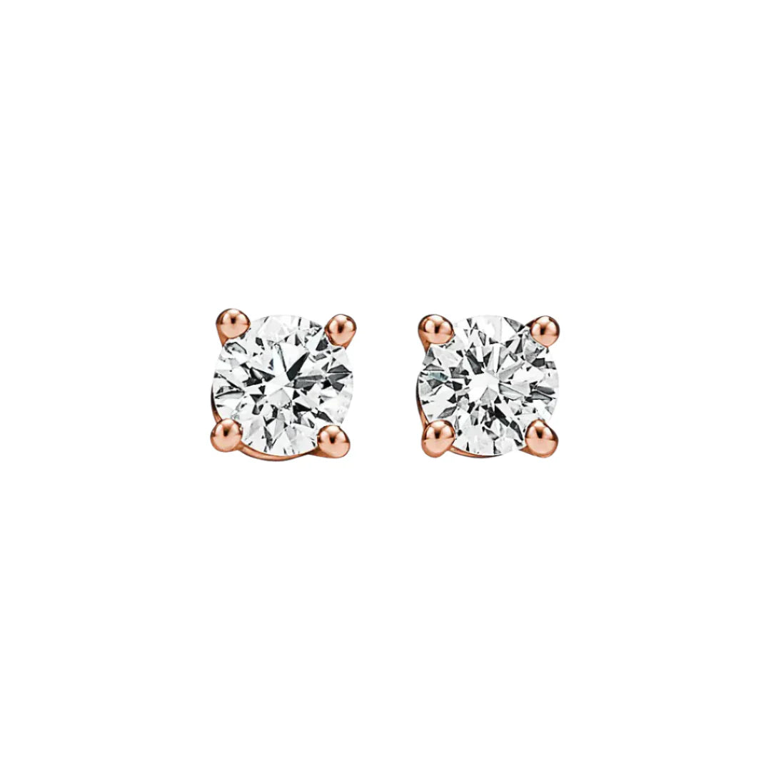 Solitaire Diamond Stud Earrings in Rose Gold