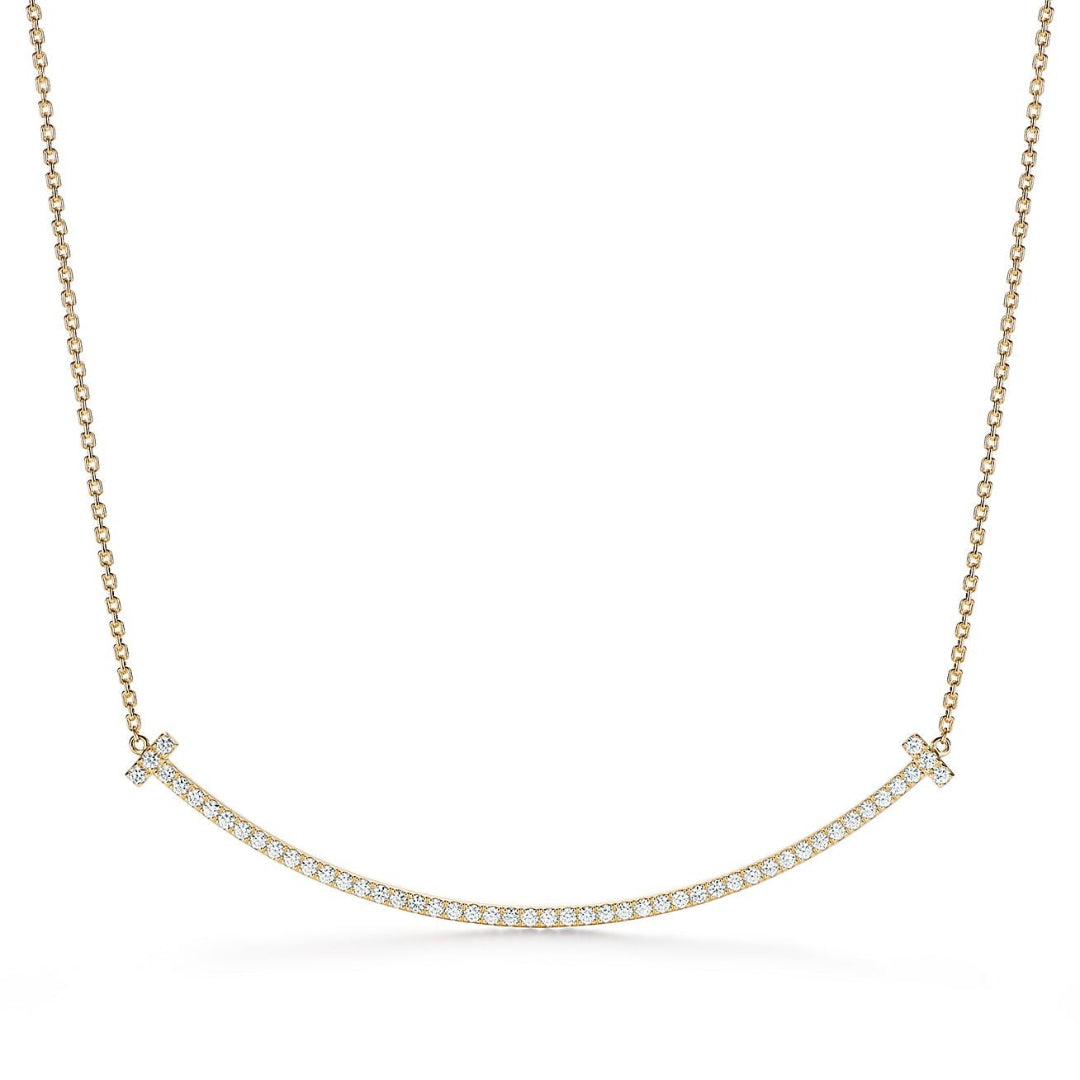 T Extra Large Smile Necklace in Yellow Gold Full Diamonds