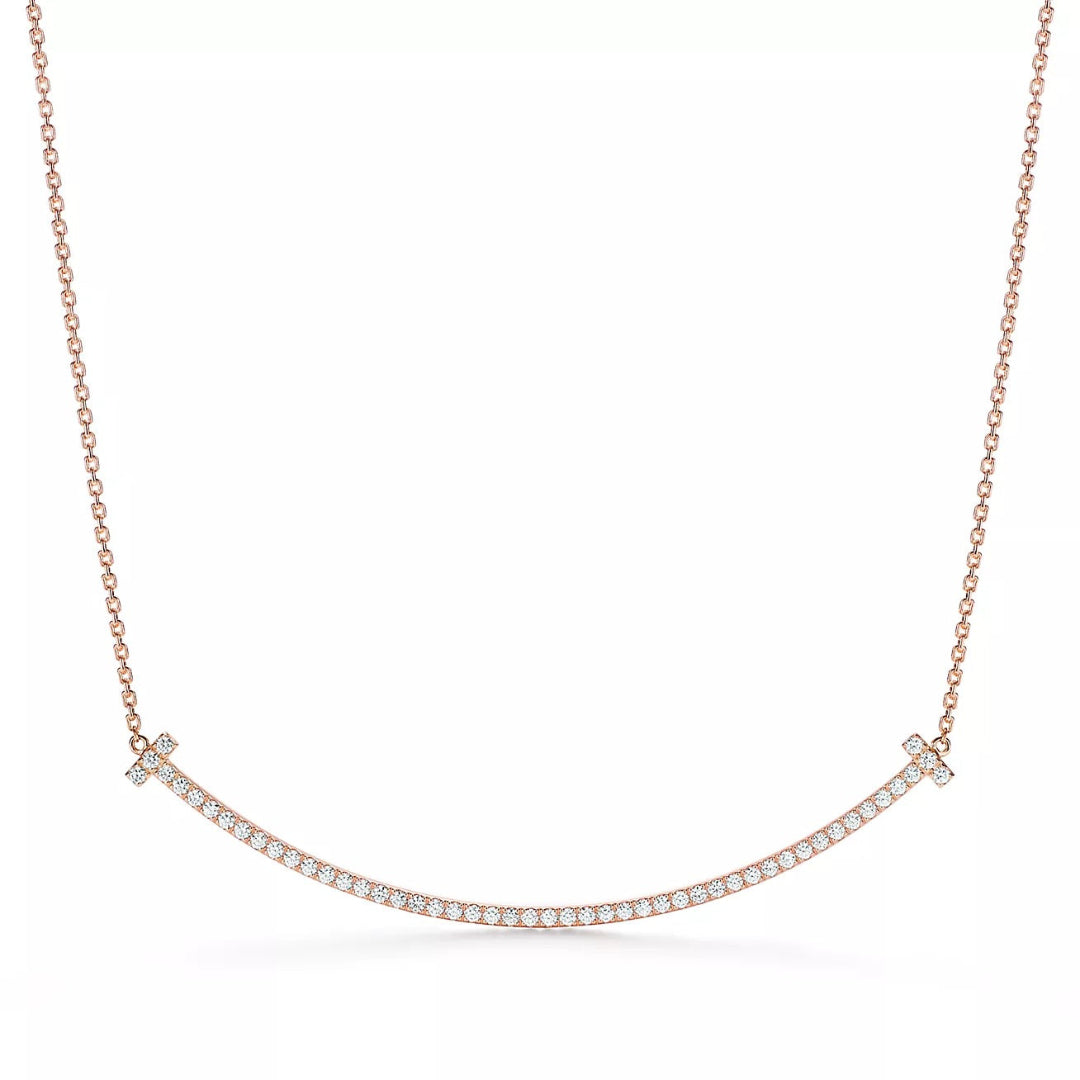 T Extra Large Smile Necklace in Rose Gold Full Diamonds