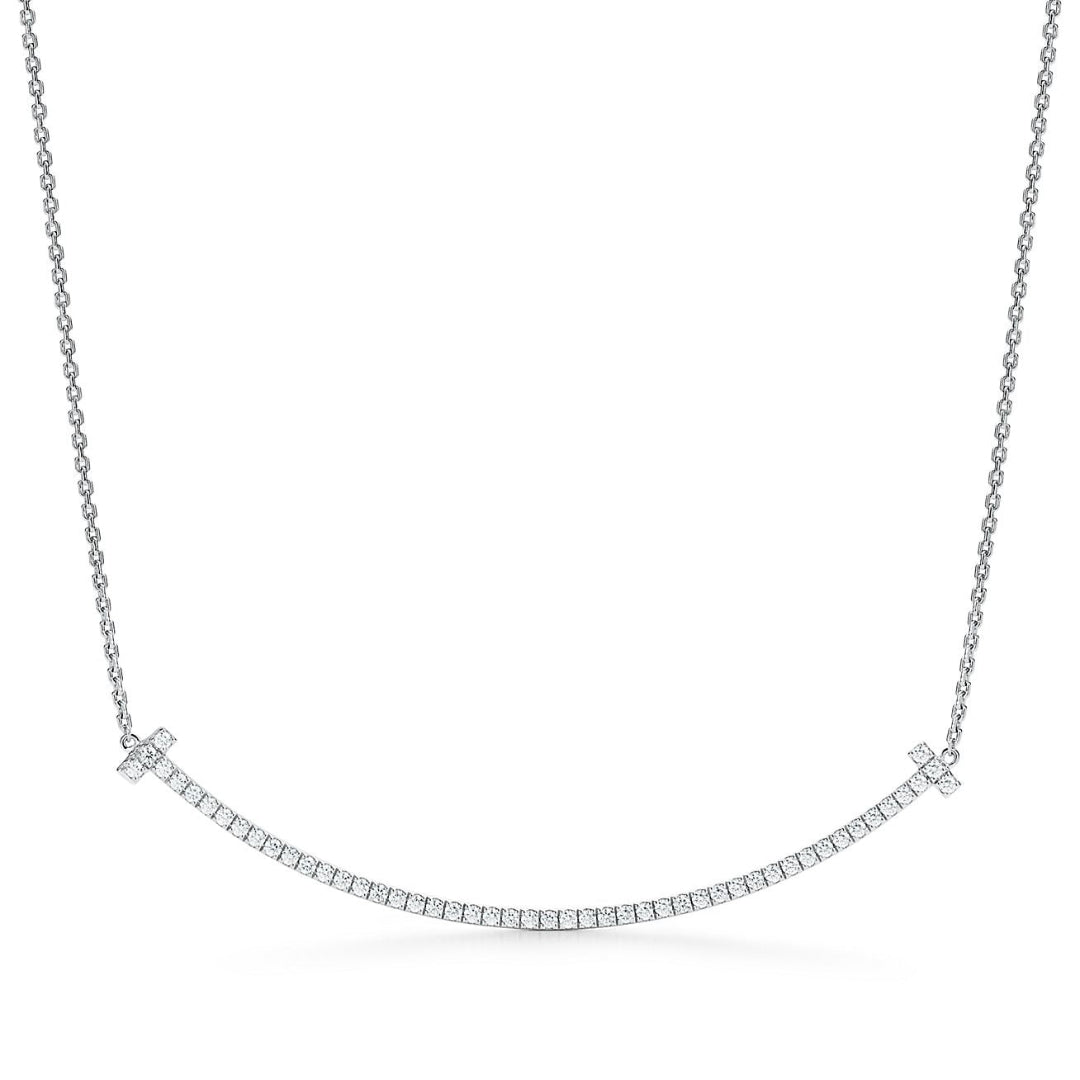 T Extra Large Smile Necklace in White Gold Full Diamonds