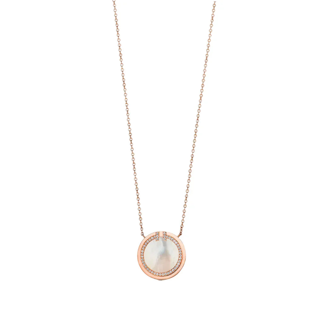 T Diamond and Mother-of-pearl Circle Pendant Necklace