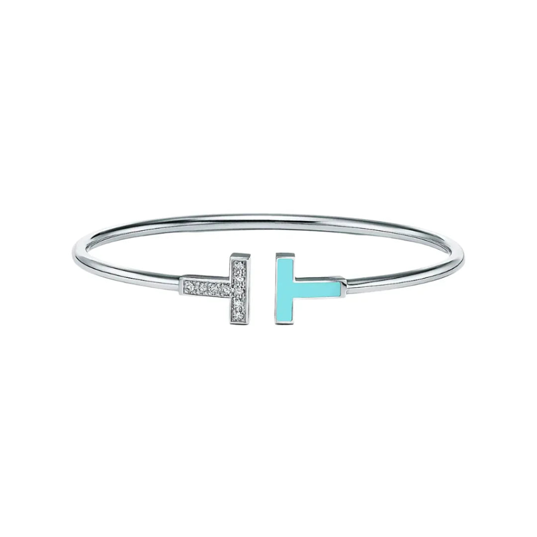 T Diamond and Turquoise Wire Bracelet