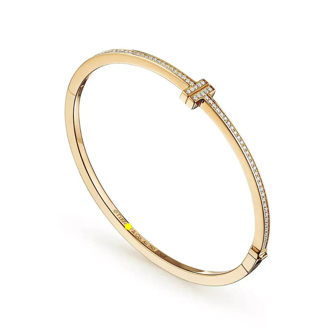 T Hinged Diamond Bangle Gold with Diamonds