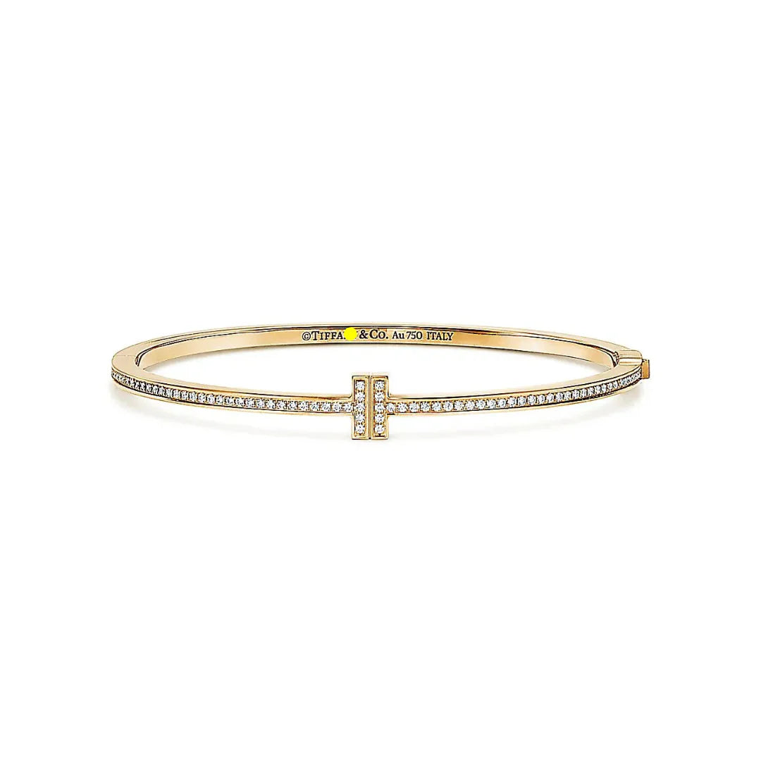T Hinged Diamond Bangle Gold with Diamonds