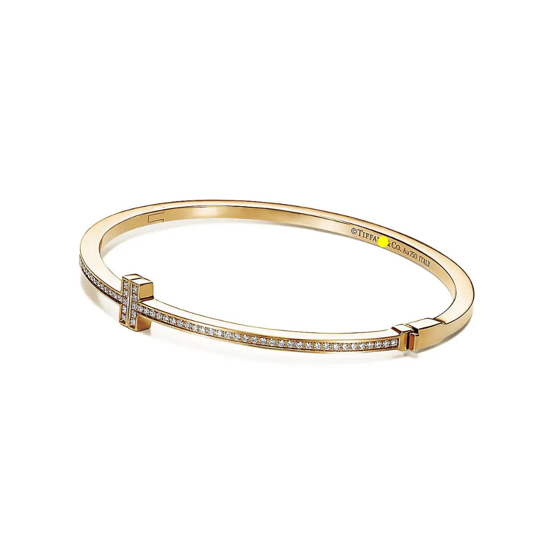 T Hinged Diamond Bangle Gold with Diamonds