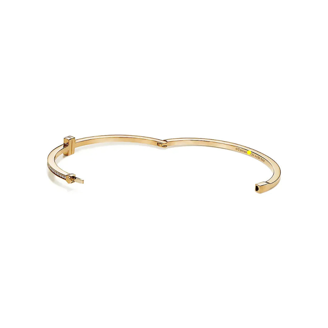 T Hinged Diamond Bangle Gold with Diamonds