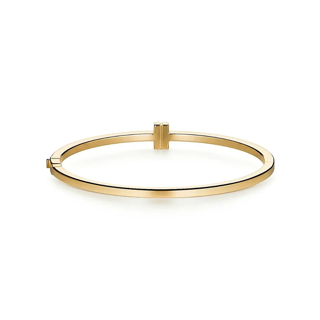 T Hinged Diamond Bangle Gold with Diamonds