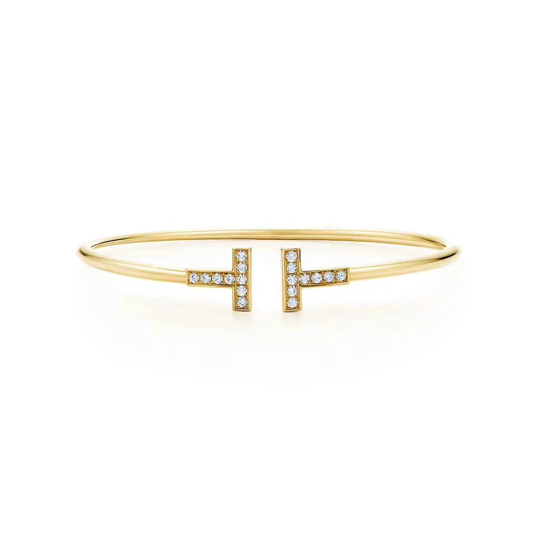 T Diamond Wire Bracelet Yellow Gold